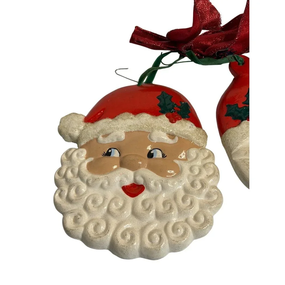 VTG Santa Claus Holiday Ornament Set 2 Pairs Christmas Tree Festive Charm Decor‎